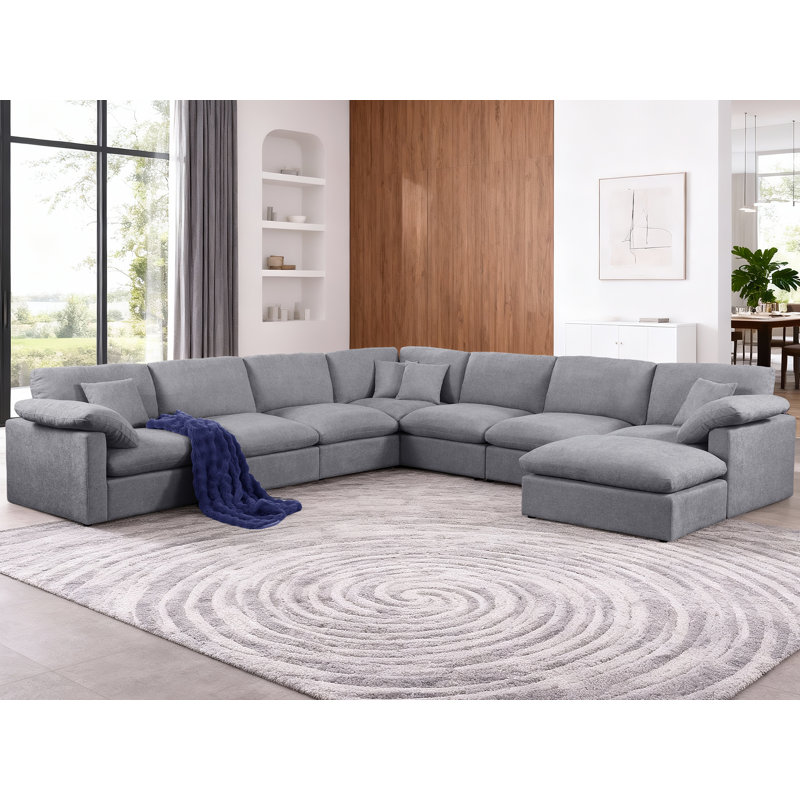 Oversized Corner Sectional Modular Sofa, Shariff Chenille Cloud Sectional Living Room Sets, 33.5" H x 144" W x 144" D