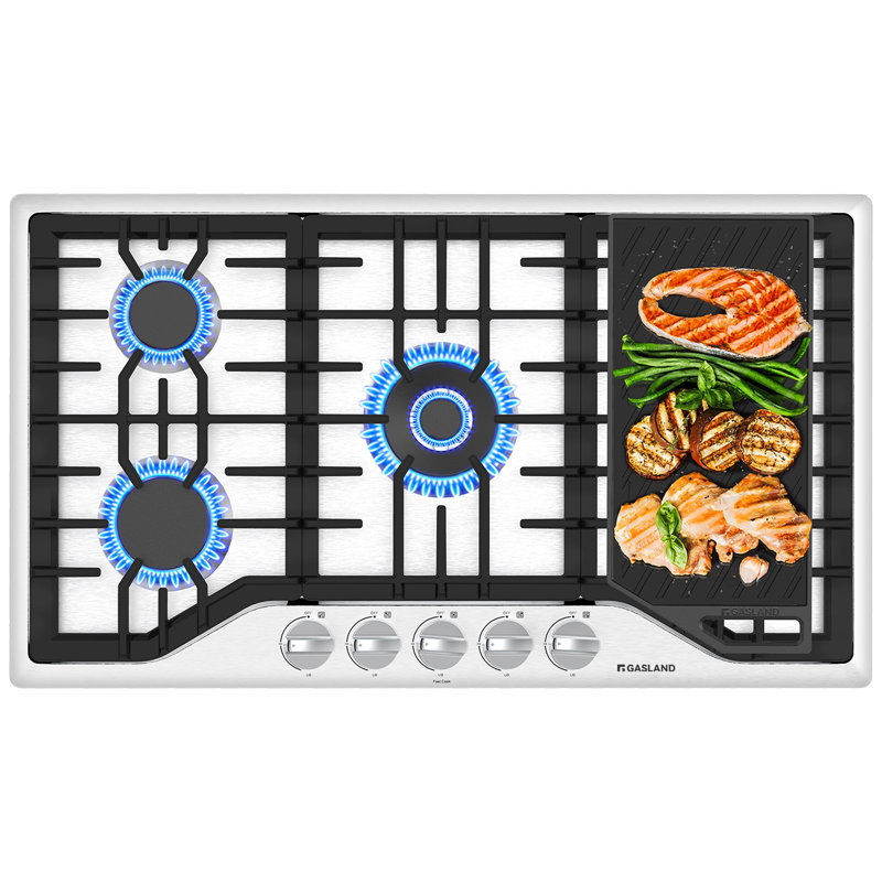Gasland Chef 36" 5 Burner Gas Cooktop with Reversible Cast Iron Grill/Griddle, NG/LPG Convertible