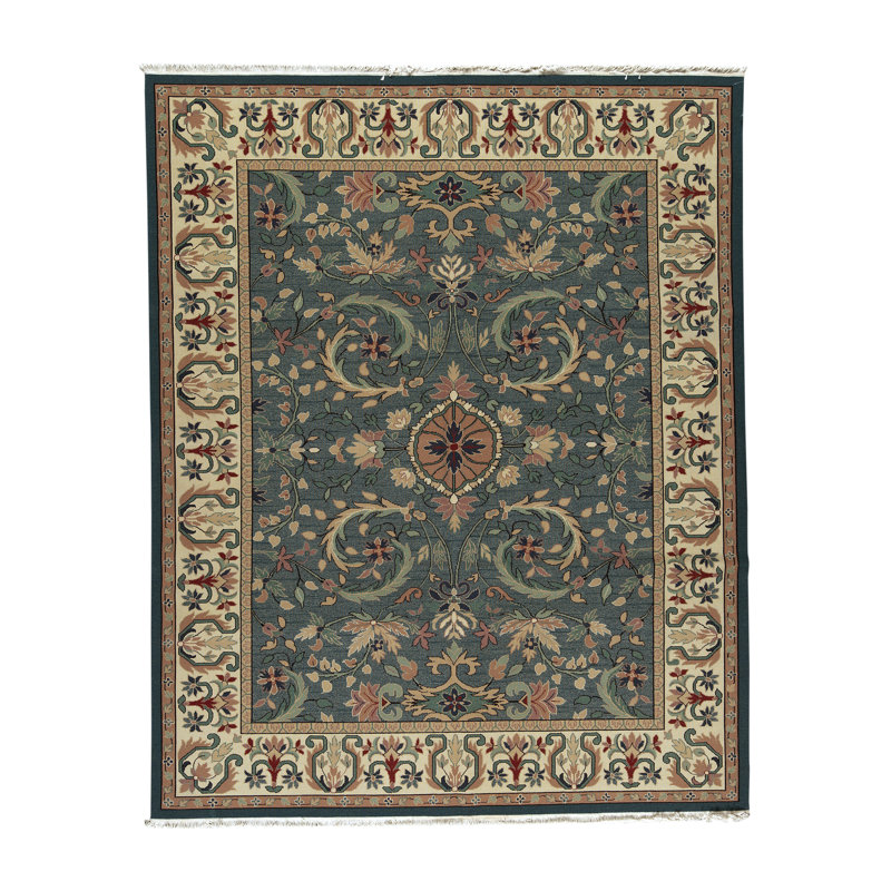 Hand-Knotted High-Quality Teal/Cream Area Rug