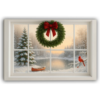 «Holiday Peace - Winter Window View Landscape», art mural