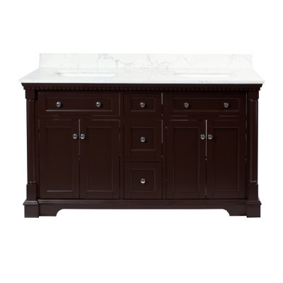 Fossen 60" Double Bathroom Vanity Set with Chocolate Cabinet and Engineered Marble Countertop