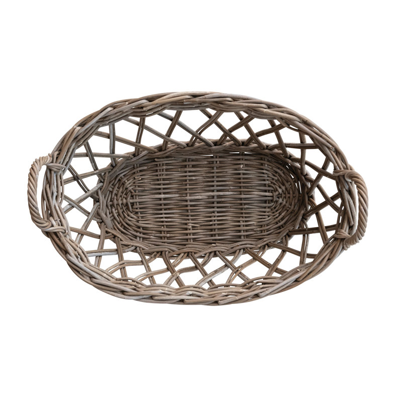 Oval Hand-Woven Rattan Decorative Basket With Handles