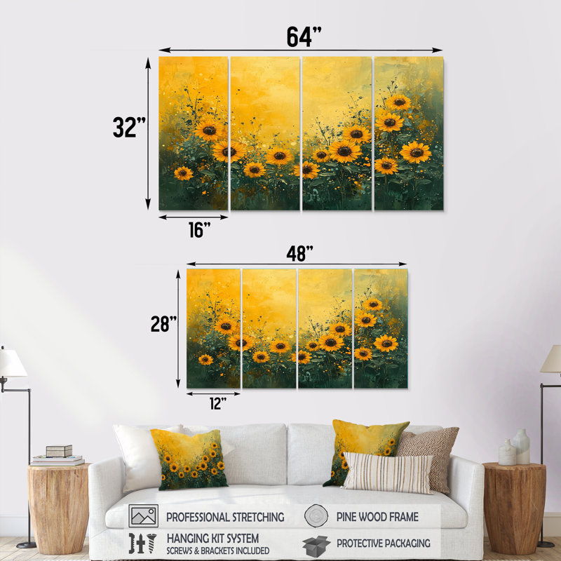 Dontaye - - Décoration murale tournesols - - Art mural traditionnel Tradit, 4, H 32 po x l 64 po