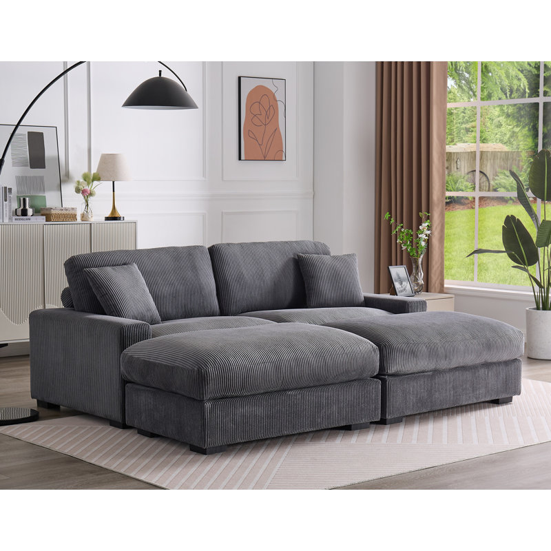 Canapé modulaire 4 pièces 4 pièces, Velours côtelé gris