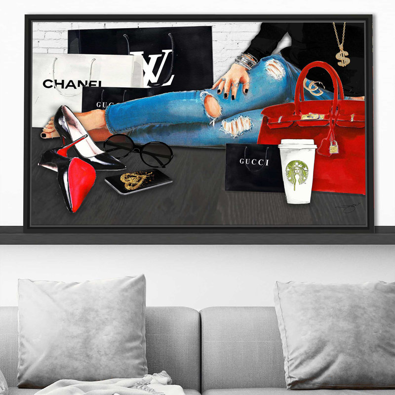 Free To Shop (Horizontal) par By Jodi - impression, Cadre flottant noir, H 27,5 po x l 43,5 po x P 2 po