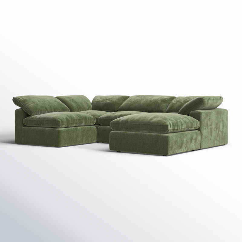 Wonardo Upholstered U-Shaped Sectional Reversible, Sagano Green Fabric