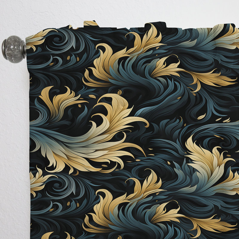 Damask Black And Golden Calligraphy Flourishes II - Bohemian Velvet Curtain - 1 Panel, 52" W x 90" L