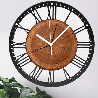 10" Round Iron Wall Clock with Silent Quartz Movement, Roman Numerals, UV-Printed Design
