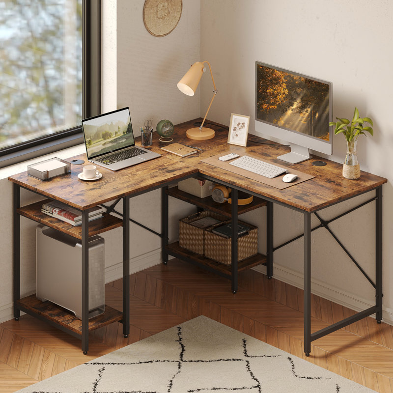 Thielsen Modular L-Shaped Steel Computer Desk, Rustic Brown