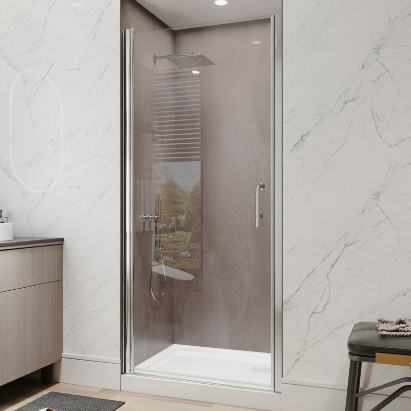 34"-36"W X 72"H Semi-Frameless 180° Rotatable Pivot Shower Door With 1/4 Inches Tempered Glass, Chrome