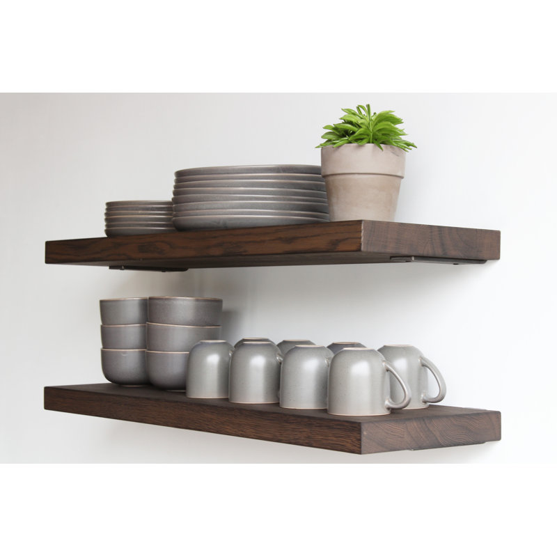 Geller 2 Piece Oak Floating Shelf, 1.75" H x 48" W x 11" D, Torched Oak Coffee