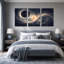 Art mural sur toile, "Ringed planète et éclipse en bleu tourbillonnant"-111826776