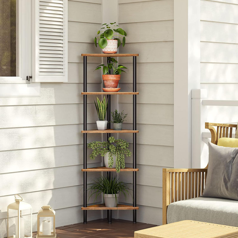 CornerCabinet Corner Bookcase, (5 Shelves) 45.3"H x 11.8"W x 11.8"D., Brown