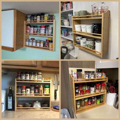 3 Tier Bamboo Spice Rack, Seasoning Jars Rack Shelf Spice Organizer For Kitchen Counter Or Wall Mounting,(Bamboo)