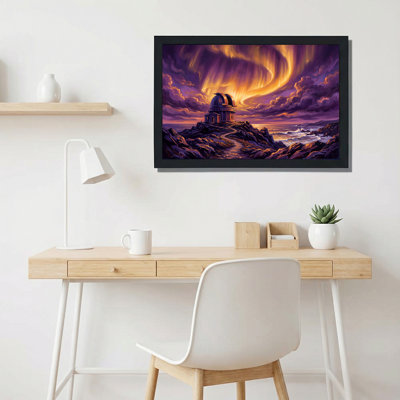 Observatory Under Swirling Purple Aurora Canvas Wall Art