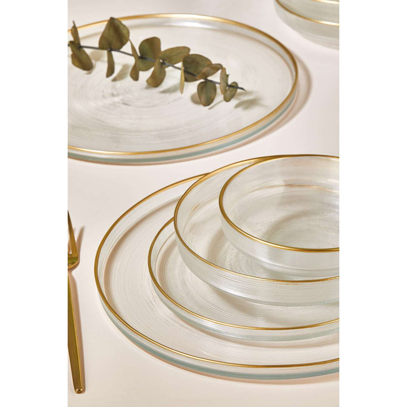 Elegant 24-Piece Dinner Set, 100% Glass | Includes 6 Service Plates (11.0 in), 6 Dessert Plates (8.3 in), 6 Dinner Plates (8.3 in), 6 Bowls (5.9 in) | Perfect for Special Occasions, Not Dishwasher or Microwave Safe