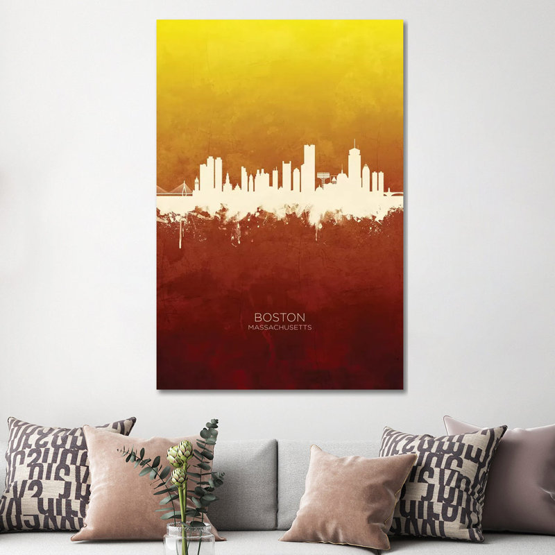 Boston Massachusetts Skyline Red Gold by Michael Tompsett - Wrapped Canvas Print, 152.5 cm H x 101.5 cm W