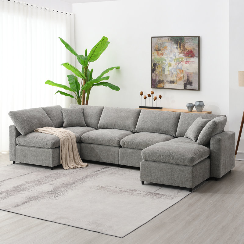 Sectional Couch Set with Ottoman, Gray
