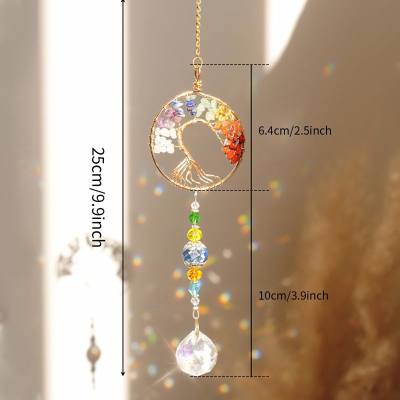 3 pièces Arbre de vie suspendu cristal de chakra doré avec prismes