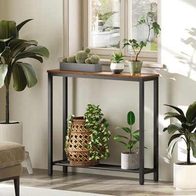 Narrow Console Table, 2-Tier Small Sofa Table, 29.5" Thin Entryway Table, Behind Couch Table With Shelves, Industrial Hallway Table, For Living Room, Foyer, Rustic Brown And Black