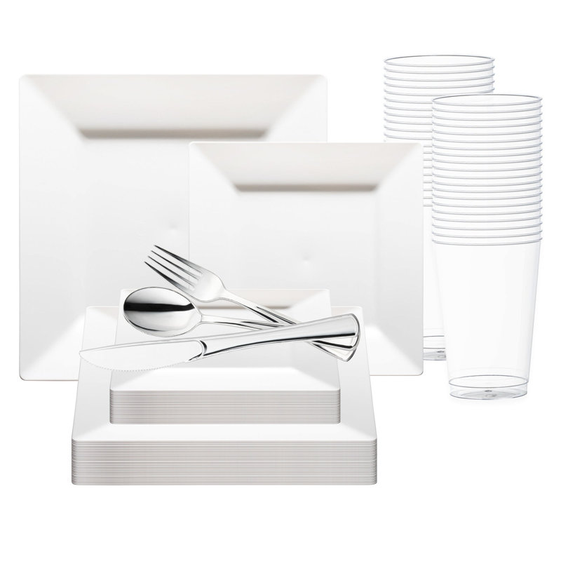 White Square Plastic Wedding Value Set - 30 Settings