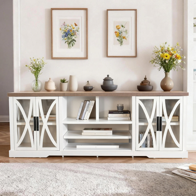 93"W Farmhouse Tv Stand For Tvs Up To 100", Entertainment Center Tv Console With Storage Cabinets And Adjustable Shelves, No