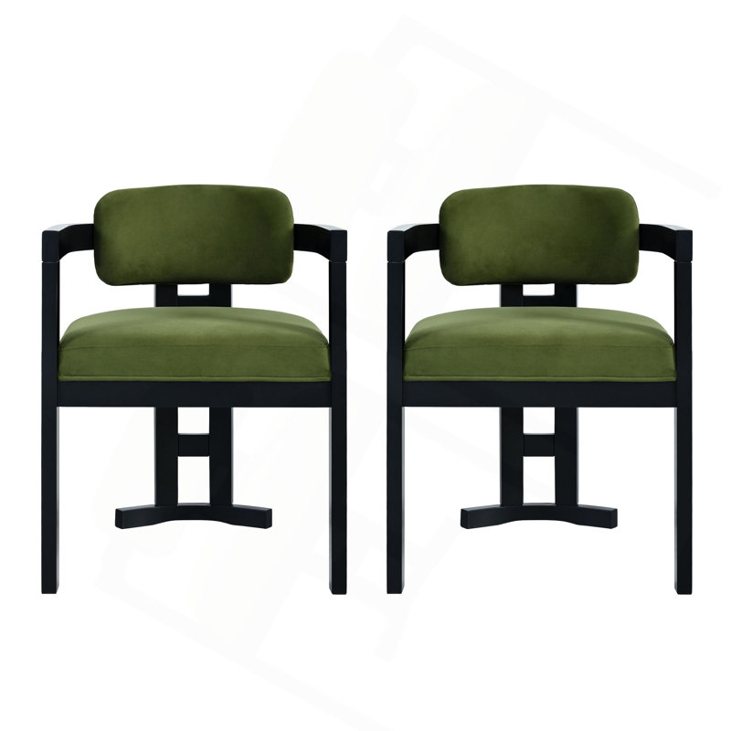 Chaise de salle à manger intérieure en bois rembourrée (ensemble de 2), Vert, Noir