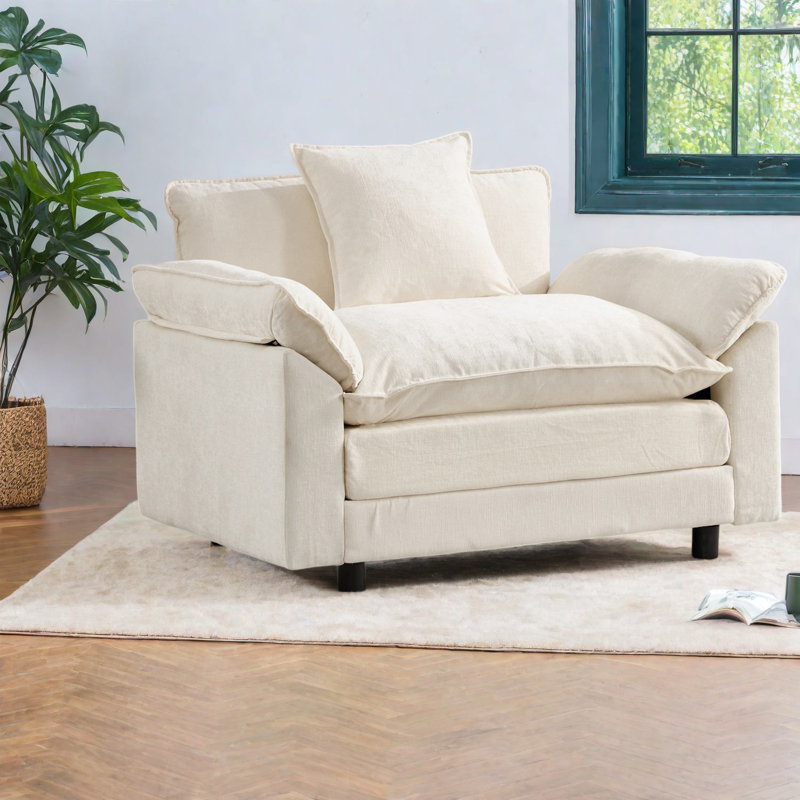 Fauteuils d'appoint modernes, fauteuil surdimensionné en chenille beige, structure en bois pour la maison