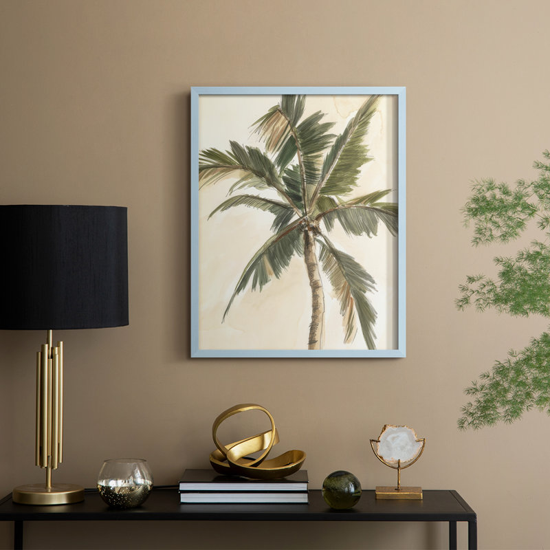 «Antique Watercolor Palm Study II», reproduction encadrée - bois massif, H 15 po x l 12 po, Bleu