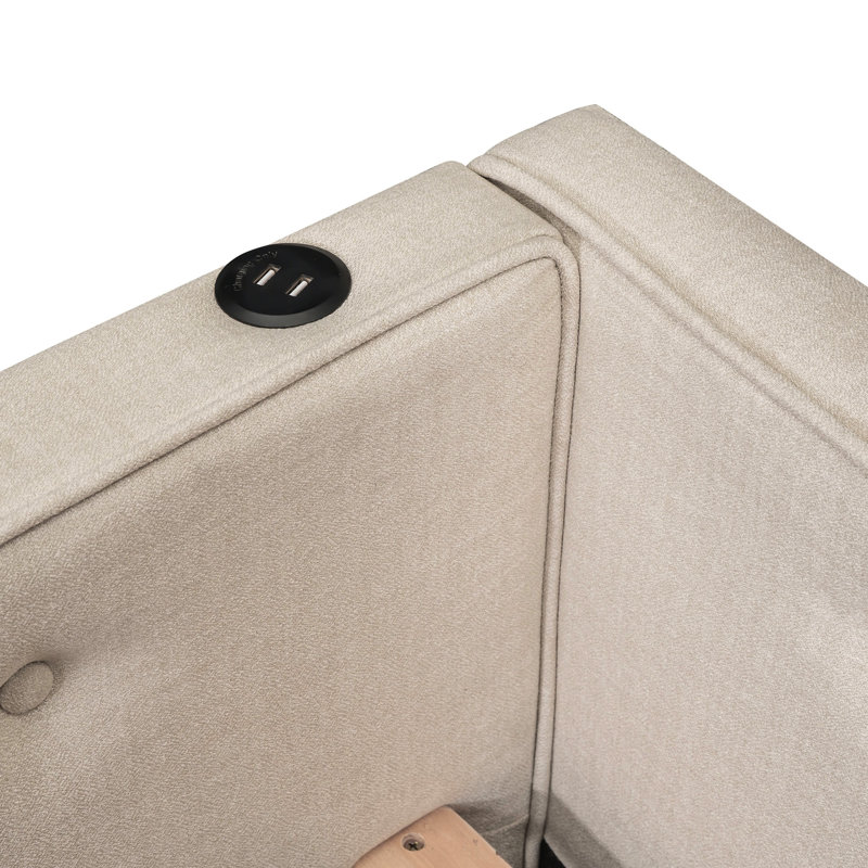 Lit plateforme tapissier avec lit gigogne simple et USB, Double