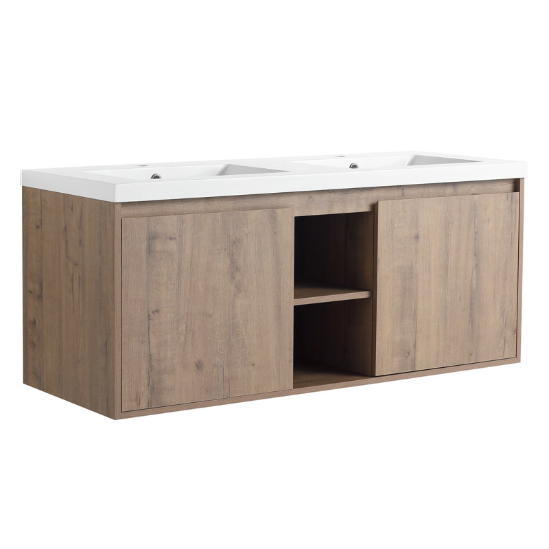 Meuble-lavabo mural 48 po avec lavabo double, charnière de porte à fermeture en douceur
