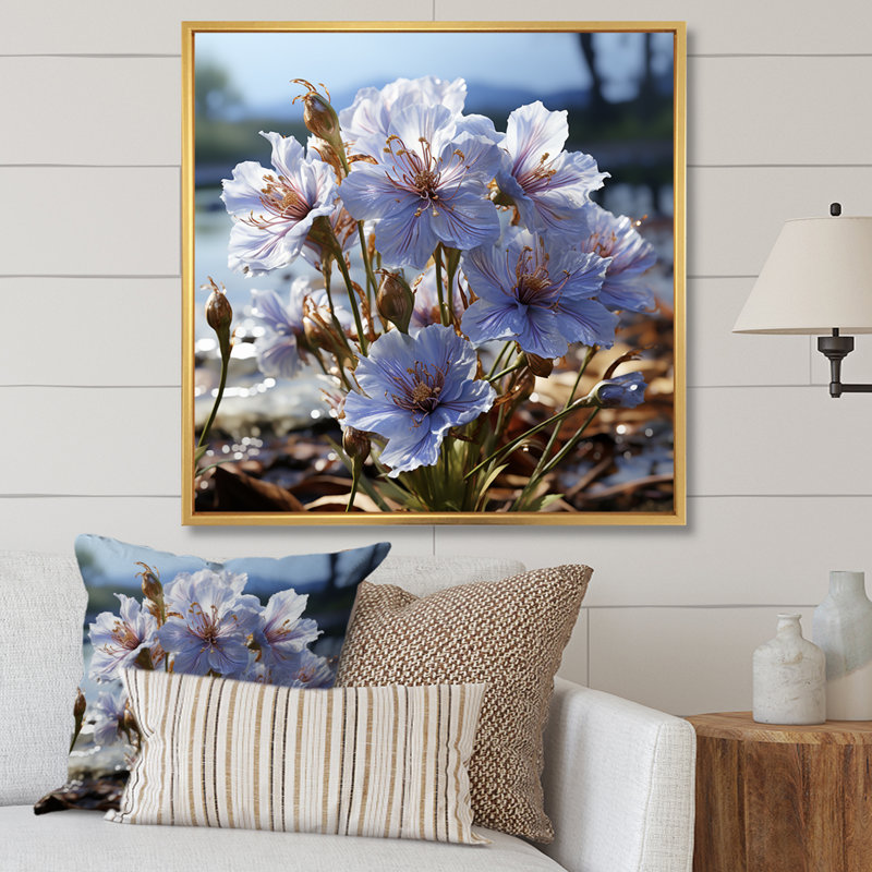 «Mauve cornflowers», impression sur toile, H 24 po x l 24 po x P 1 po, Cadre flottant doré