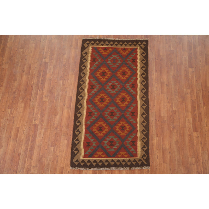 Kilim Reversible Wool Runner Rug 3x7