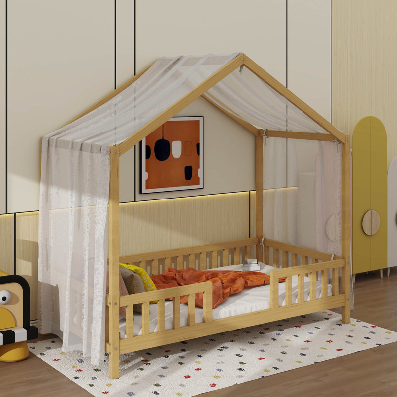 Structure de lit simple avec rampes hautes, Naturel