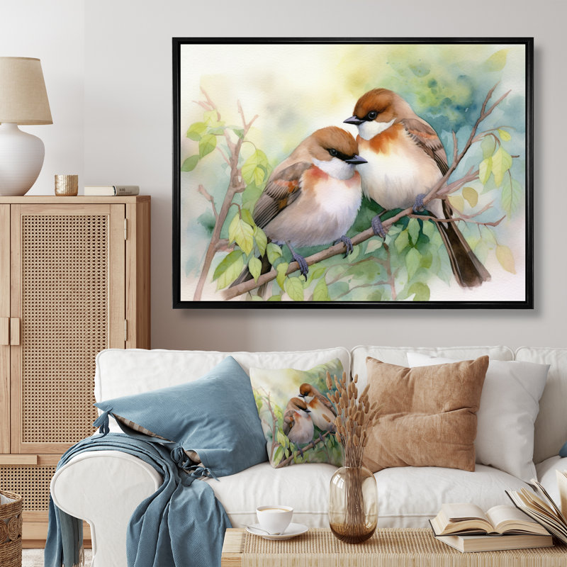 Birds of Spring III, reproduction d'art sur toile, Cadre flottant noir, H 12 po x l 20 po x P 1 po