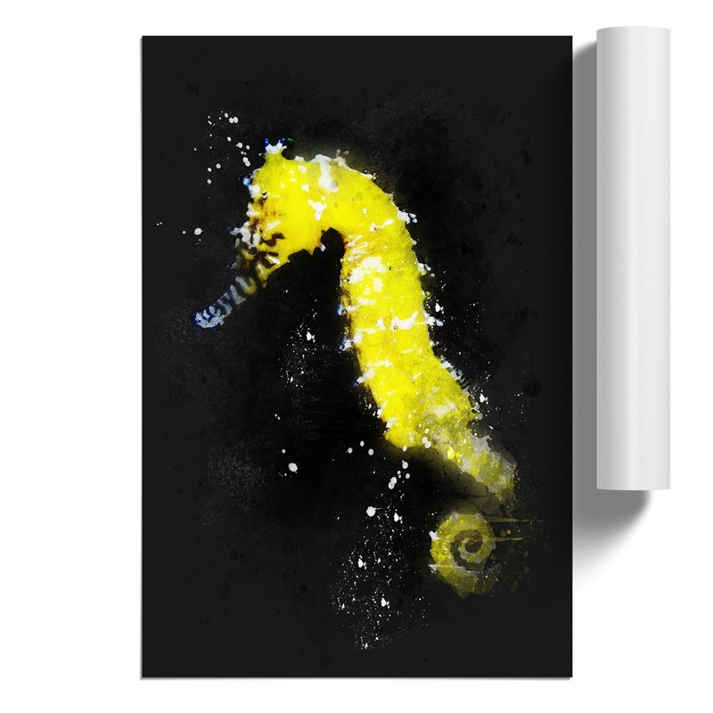 Yellow Seahorse Paint Splash - Unframed Graphic Art, 59cm H x 42cm W x 0.1cm D