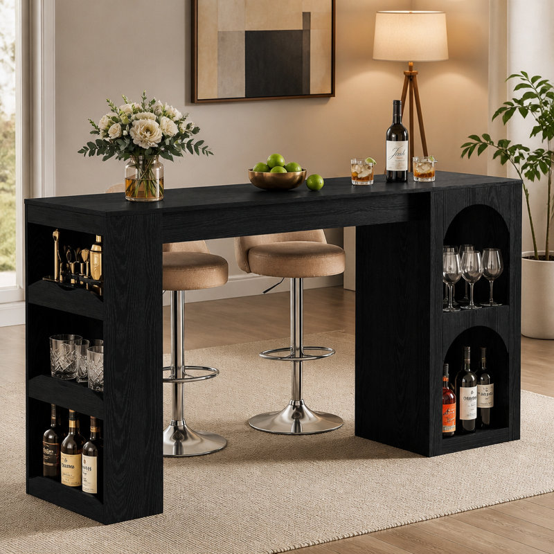 Table de bar 63 po, table de salle à manger à hauteur de comptoir moderne avec rangement double pour la cuisine