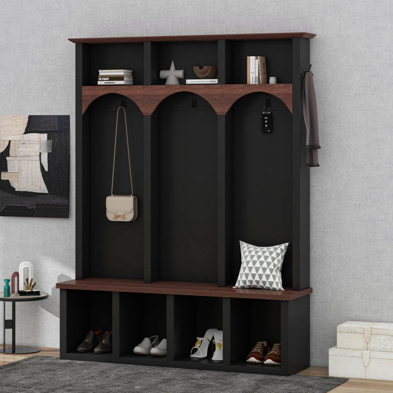 76.7"H Hall Tree with Open Storage, Black