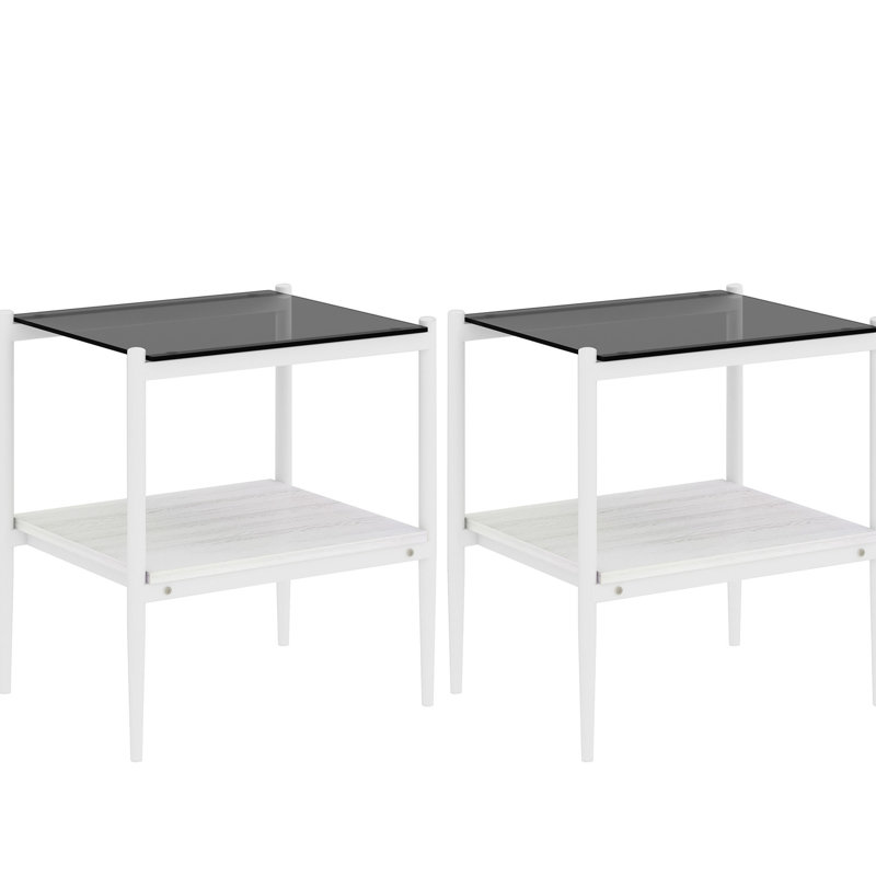2 tables de bout en verre trempé gris, l 19,1 po x l 15,73 po x H 20,59 po, 110 lb, table gracieuse de style moderne 2, et élégante pour le salon
