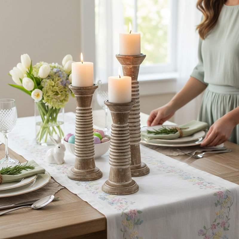 Set of 3 Ribbed Pillar Holders