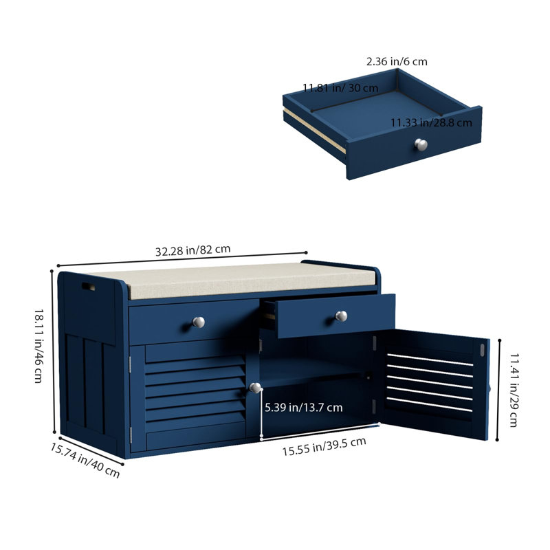 Banc de rangement multifonctionnel pour hall d'entrée, Bleu