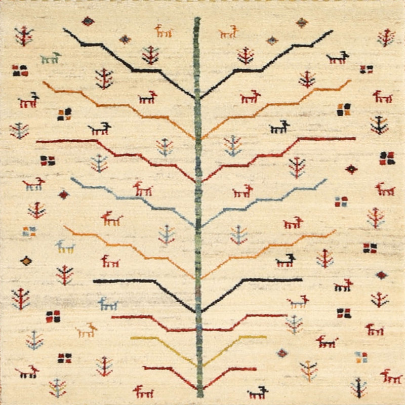 Tapis beige/rouge contemporain, Carré 6 pi