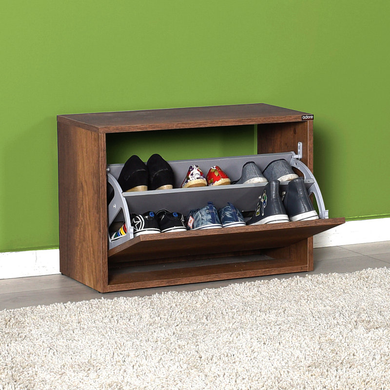 Stylish Shoe Cabinet in Oslo Walnut, 23.6 x 16.5 x 11.8 inches | 100% Melamine Coated Particle Board, Thickness: 0.6 inches | Wall-Mountable Design with Numerous Shelves | Perfect for Modern Entryways & Hallways
