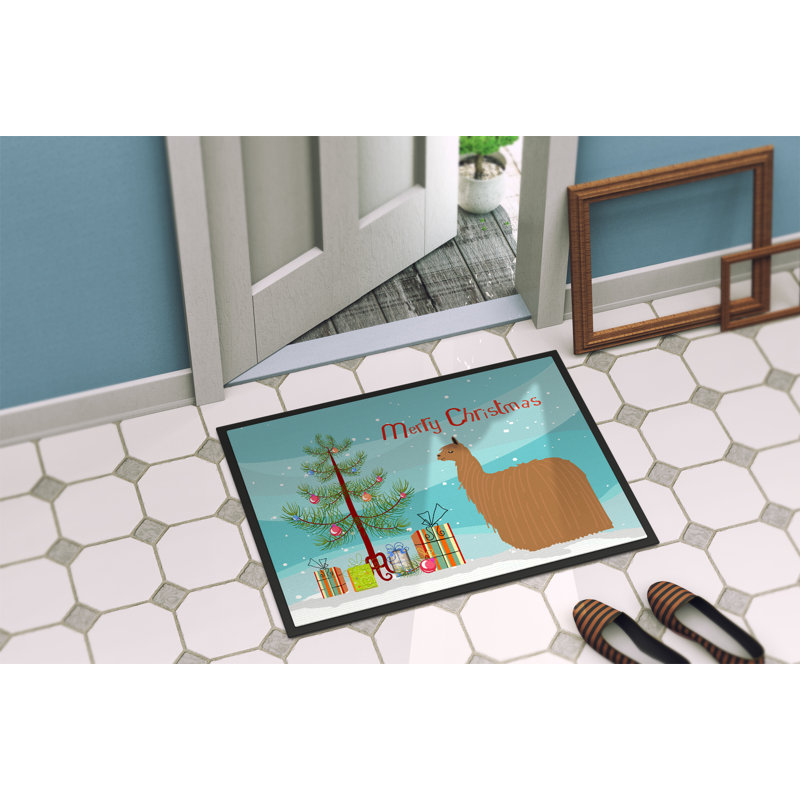 Tapis de porte pour l’extérieur antidérapant suri de noël alpaca Corinne, Rectangle 2 pi x 3 pi