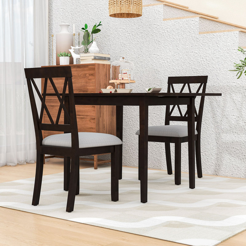 Ensemble de table de salle à manger 3 pièces peu encombrant avec abattants et chaises rembourrées pour petite place, Espresso