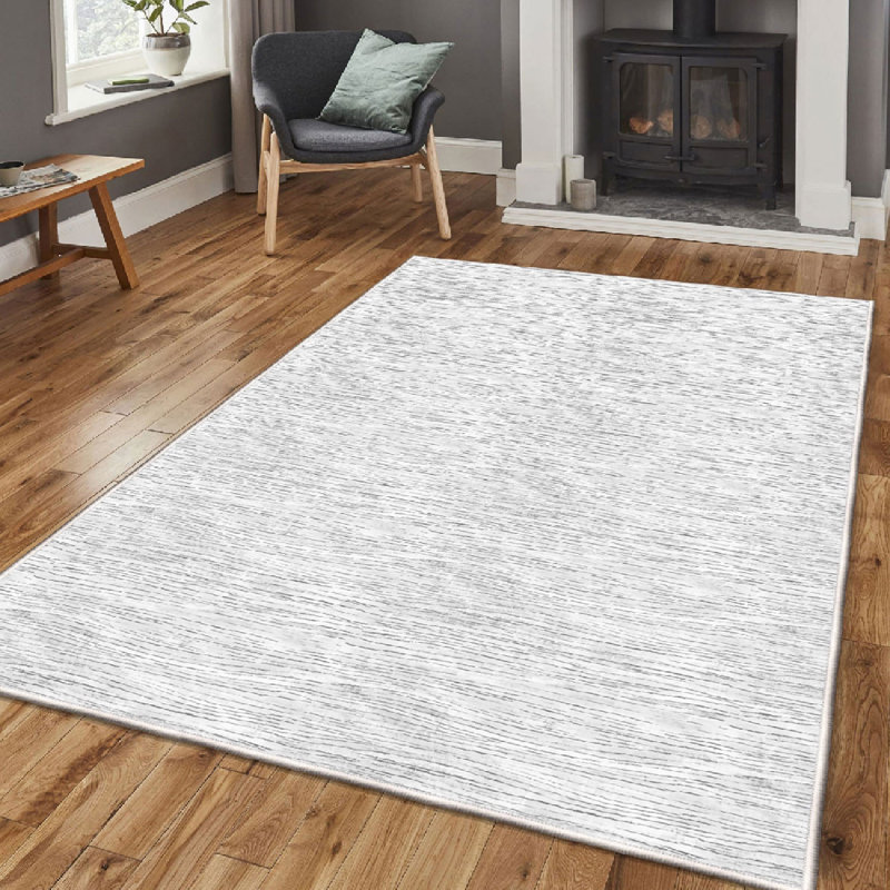 Wencil Luxurious Cotton Area Rug, 2.6 x 4.0 Feet | 100% Cotton, 1200 g/m2, Pile Height: 0.4 in, Total Thickness: 0.3 in | Antibacterial, Non-Slip PVC Underside, Machine Washable | Elegant Cream & Grey Design for Home Décor
