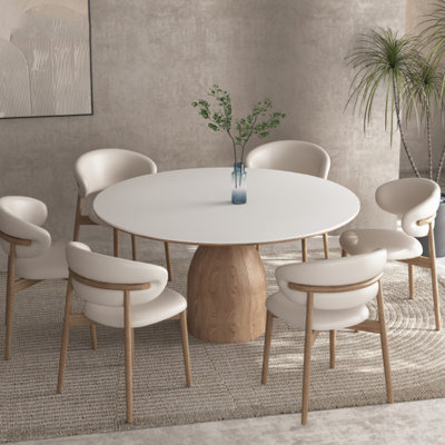 Solid Wood Rock-Plate Round Dining Table Chair Set 7 - Piece Pedestal Dining Set by Greyleigh