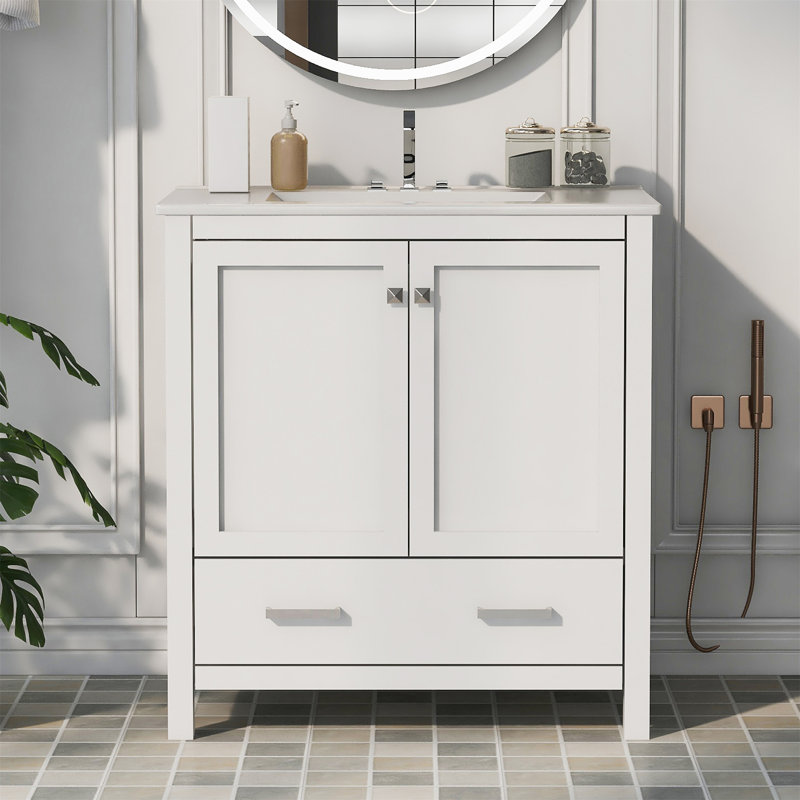 30" White Bathroom Vanity With Single Sink