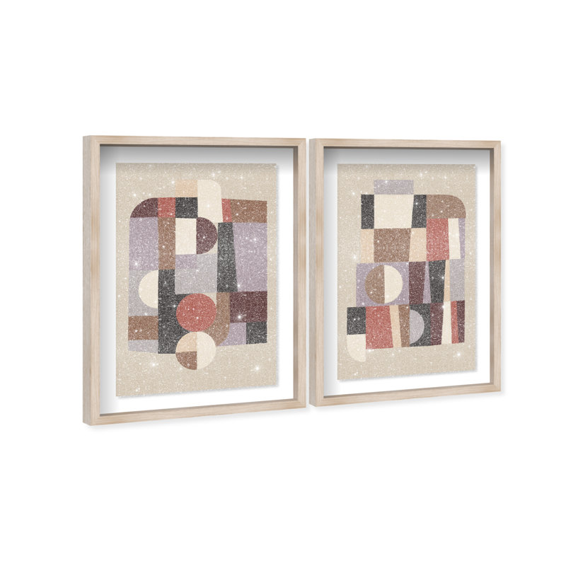 Berry Deco Set Shadowbox Abstract Print by Oliver Gal, Black Frame, 10 x 15, 37" H x 25" W, Natural Oak Shadowbox