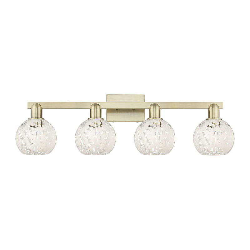 Adreann - 4 lumières - Abat-jour Adreann - Éclairage pour meuble-lavabo, Blanc / laiton antique